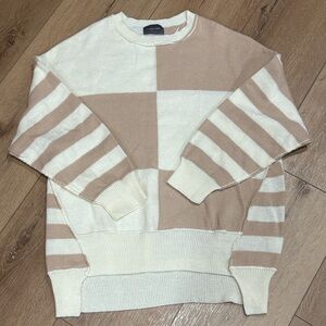 Women's Beige and Cream Striped Sweater